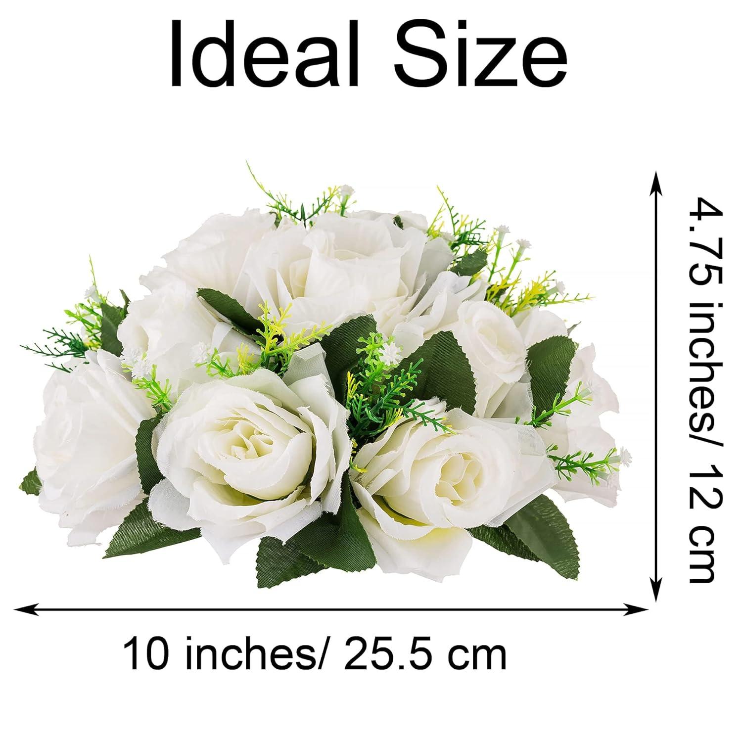 Nuptio Set of 10 White Rose Artificial Flower Kissing ball, 15 Heads Fake Peony Silk Flowers Bouquet for Centerpiece Wedding Birthday Party Home Table Decor