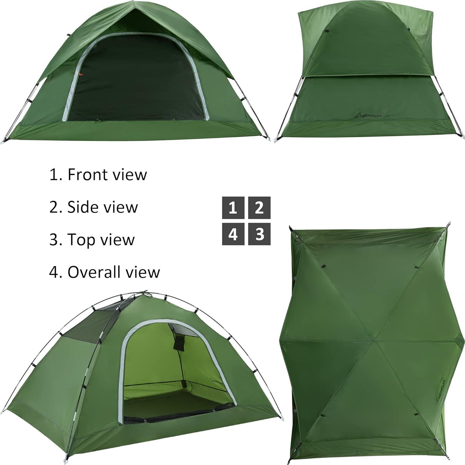 Green 2 Person Dome Camping Tent with Fiber Glass Poles