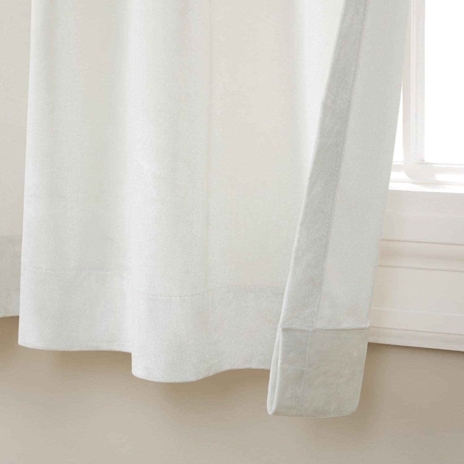 Set of 2 (96"x54") Velvet Back Tab Light Filtering Window Curtain Panels White - Exclusive Home: Polyester, Plain Weave