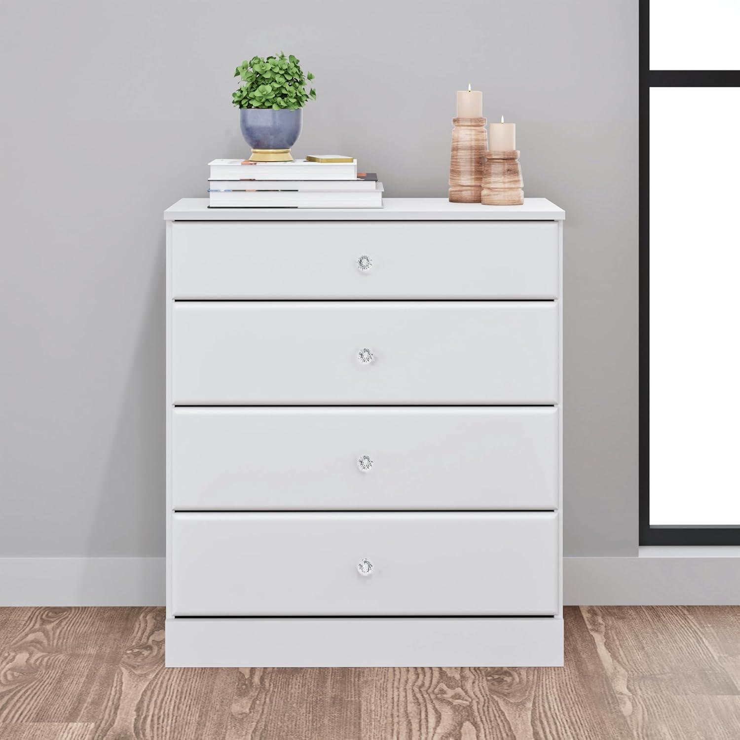 Astrid Crystal White 4-Drawer Vertical Dresser with Acrylic Knobs