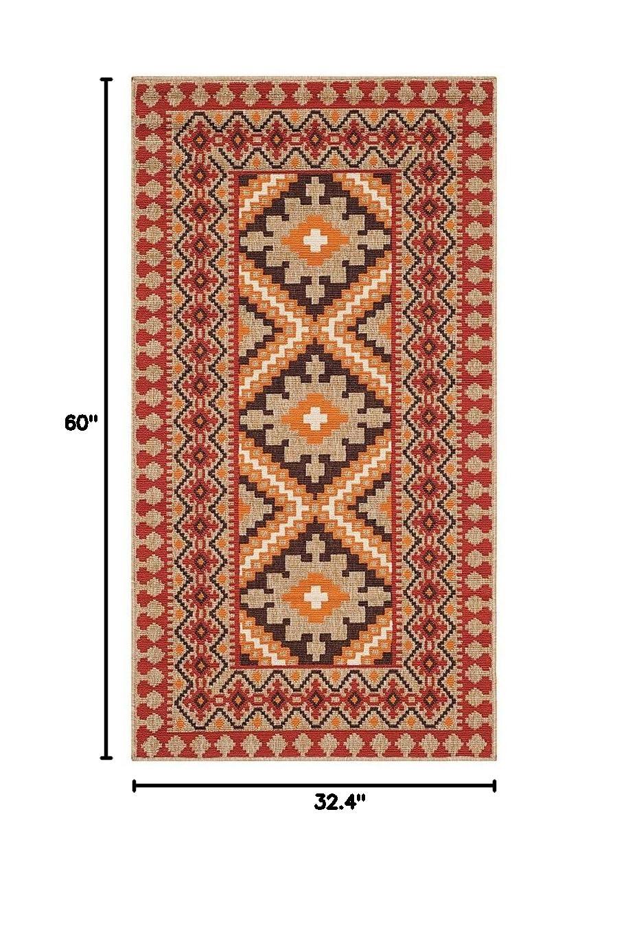Veranda VER099 Power Loomed Indoor and Outdoor Accent Rug - Red/Natural - 2'7"x5' - Safavieh.