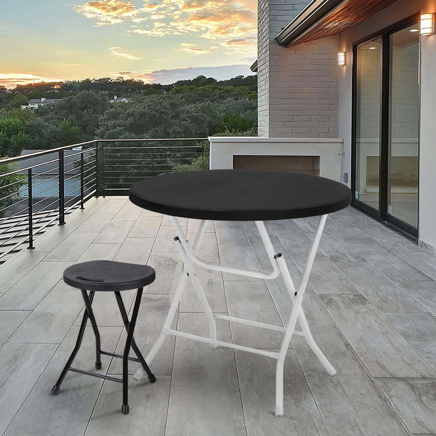 31.5" Round Folding Banquet Table, Portable Plastic Coffee Card Dining Table for Outdoor Party Event