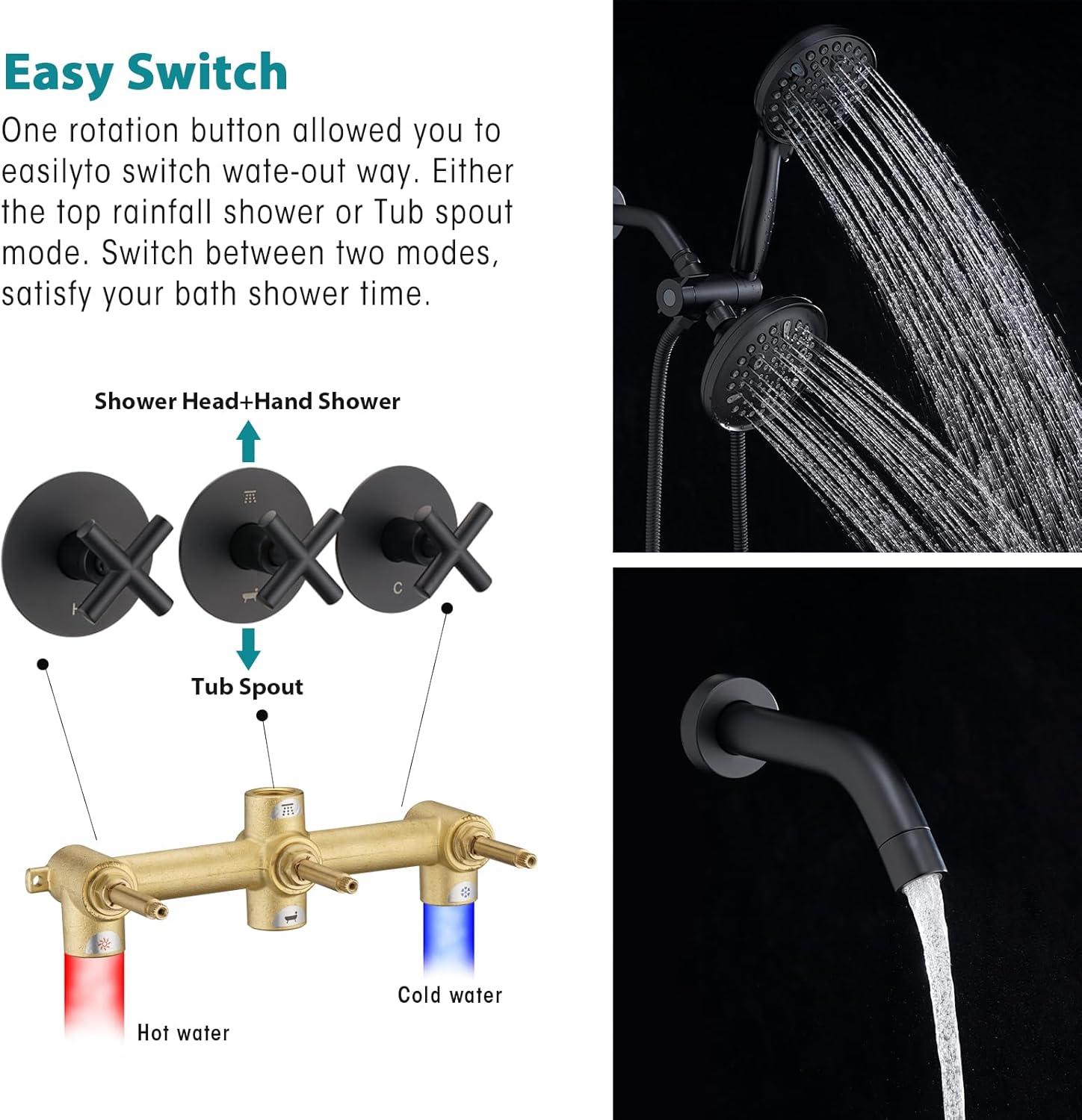 Dual Shower Head Combo With Tub And Shower Trim Kit With Rough-in Valve