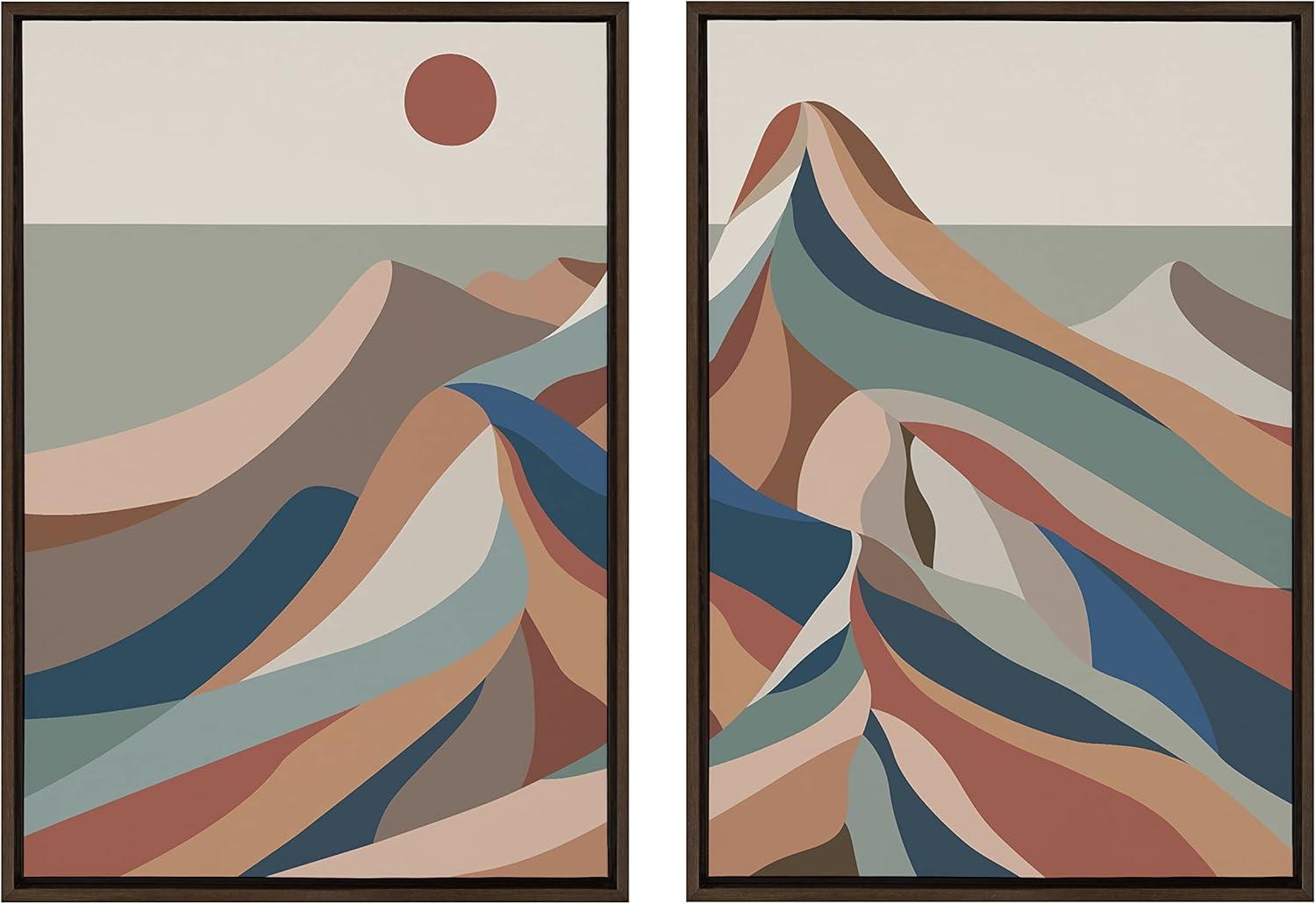 (Set of 2) 23" x 33" Sylvie Mid-Century Modern Mountains Framed Canvas Gray - Kate & Laurel All Things Decor