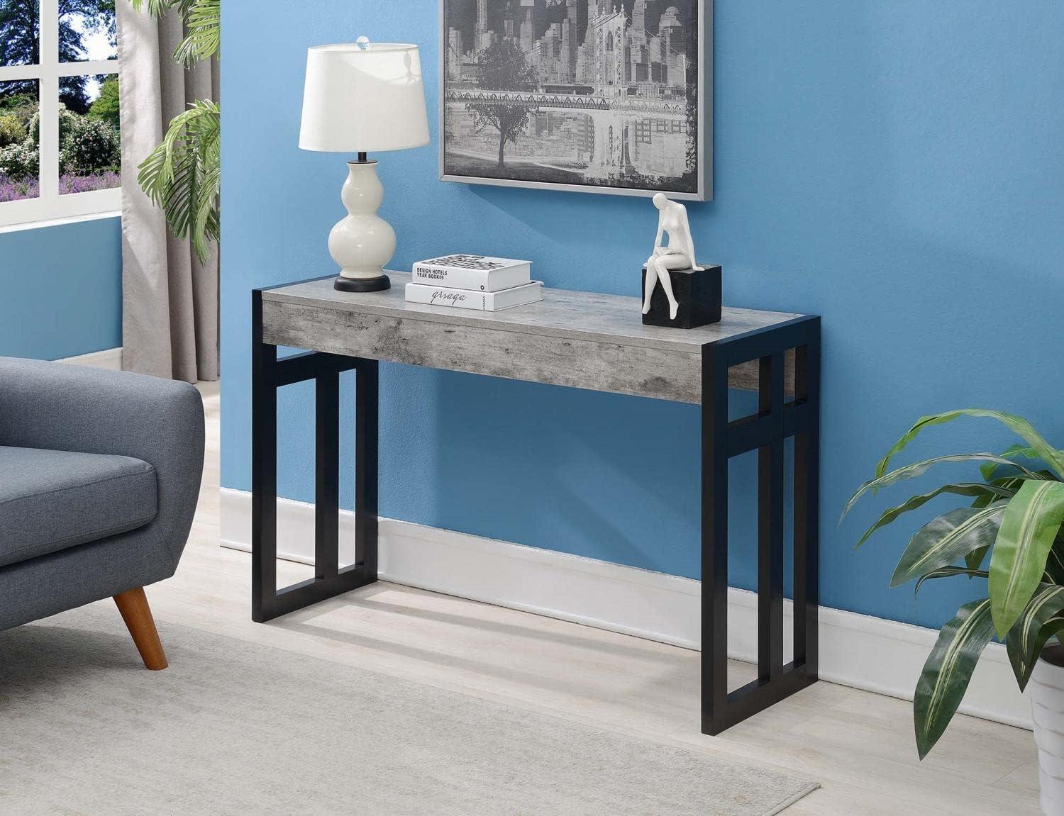 Faux Birch and Black Wood Console Table with Storage