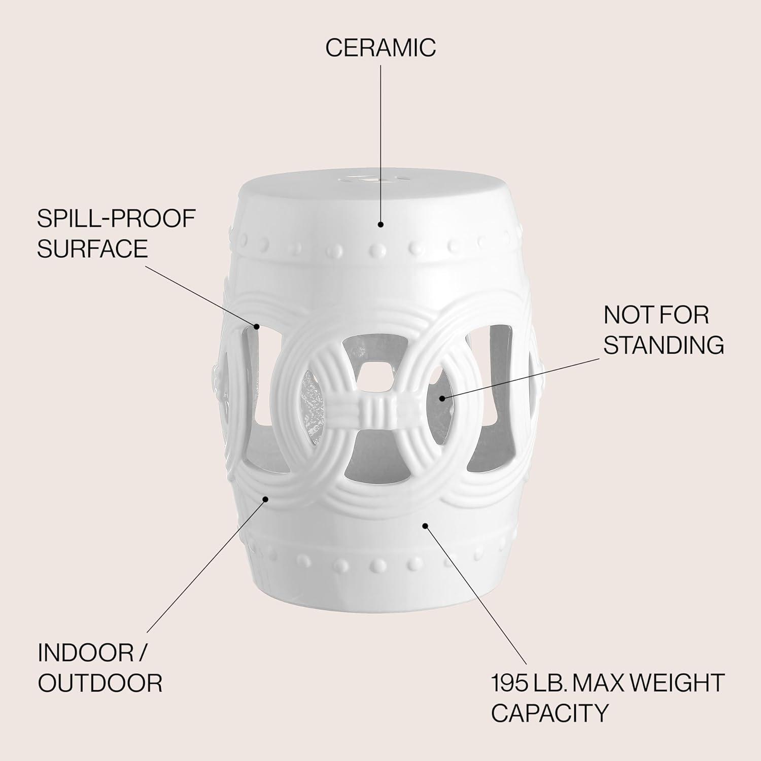 Lucky Coins 16" Eastern-Inspired Ceramic Drum Garden Stool, White - JONATHAN Y