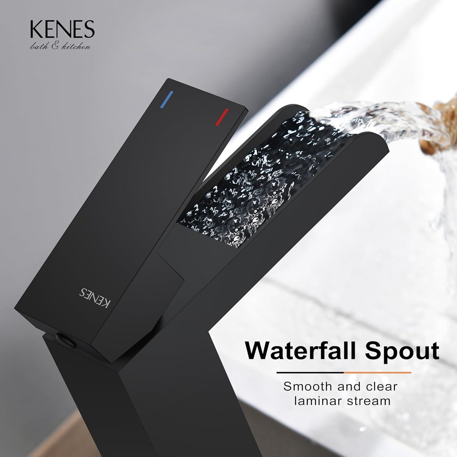 Matte Black Stainless Steel Tall Waterfall Bathroom Faucet