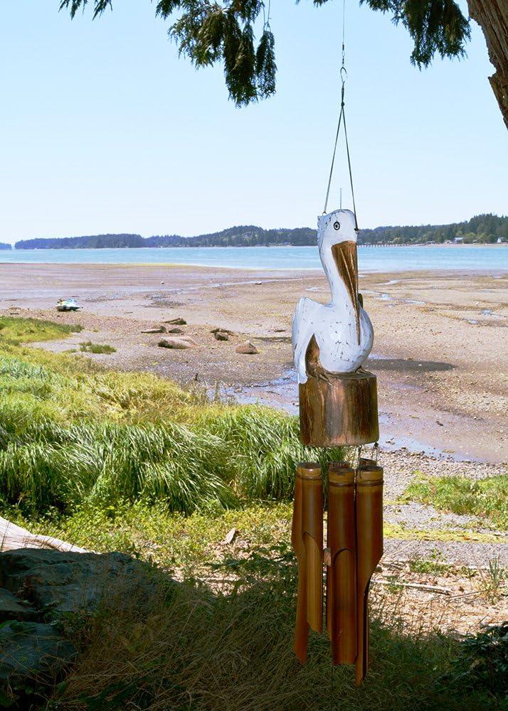 Hand-Carved White Pelican Bamboo Wind Chime