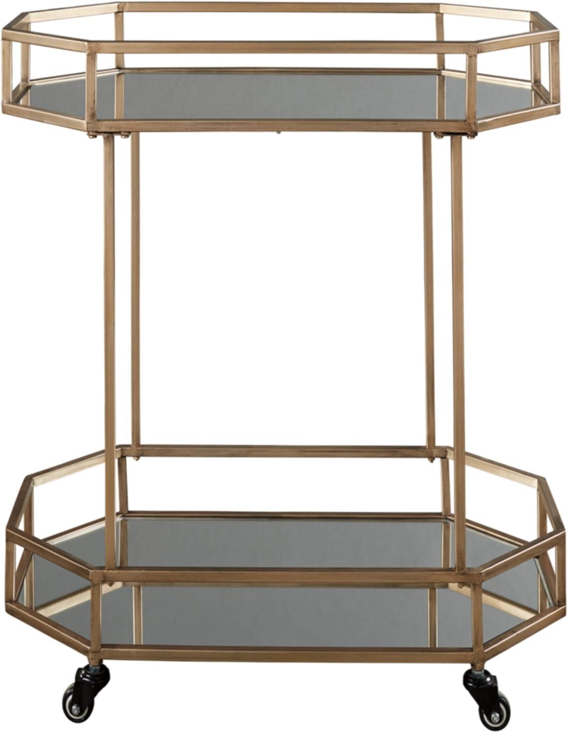 Daymont Gold Metal Bar Cart with Mirrored Shelves