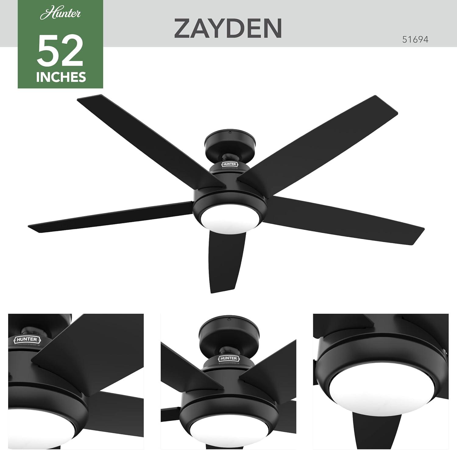 Zayden 52" Matte Black Ceiling Fan with LED Light and Remote