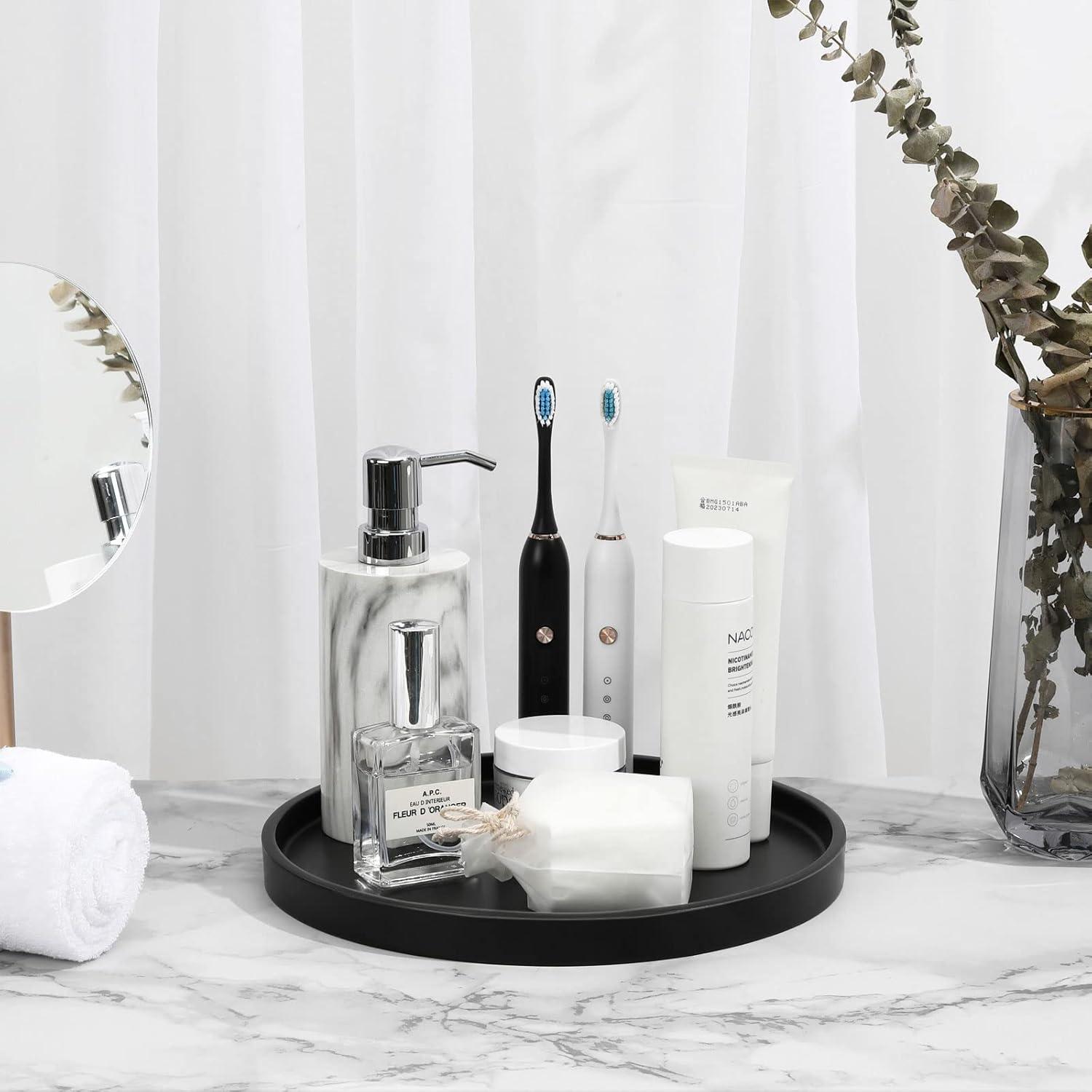 Shinowa Vanity Tray, Resin Bathroom Decorative Tray Catchall Organizer Jewelry Dish Tray for Bathroom Bedroom Counter-top Vanity Organization Vanity Table Jewelry Organizer, Matte Black