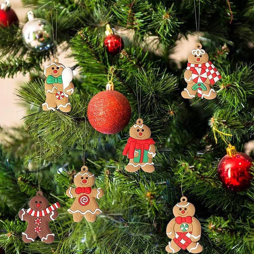 Newhomestyle 12pcs Gingerbread Man Ornaments for Christmas Tree Assorted Plastic Gingerbread Figurines Ornaments for Christmas Tree Hanging Decorations 3 Inch Tall