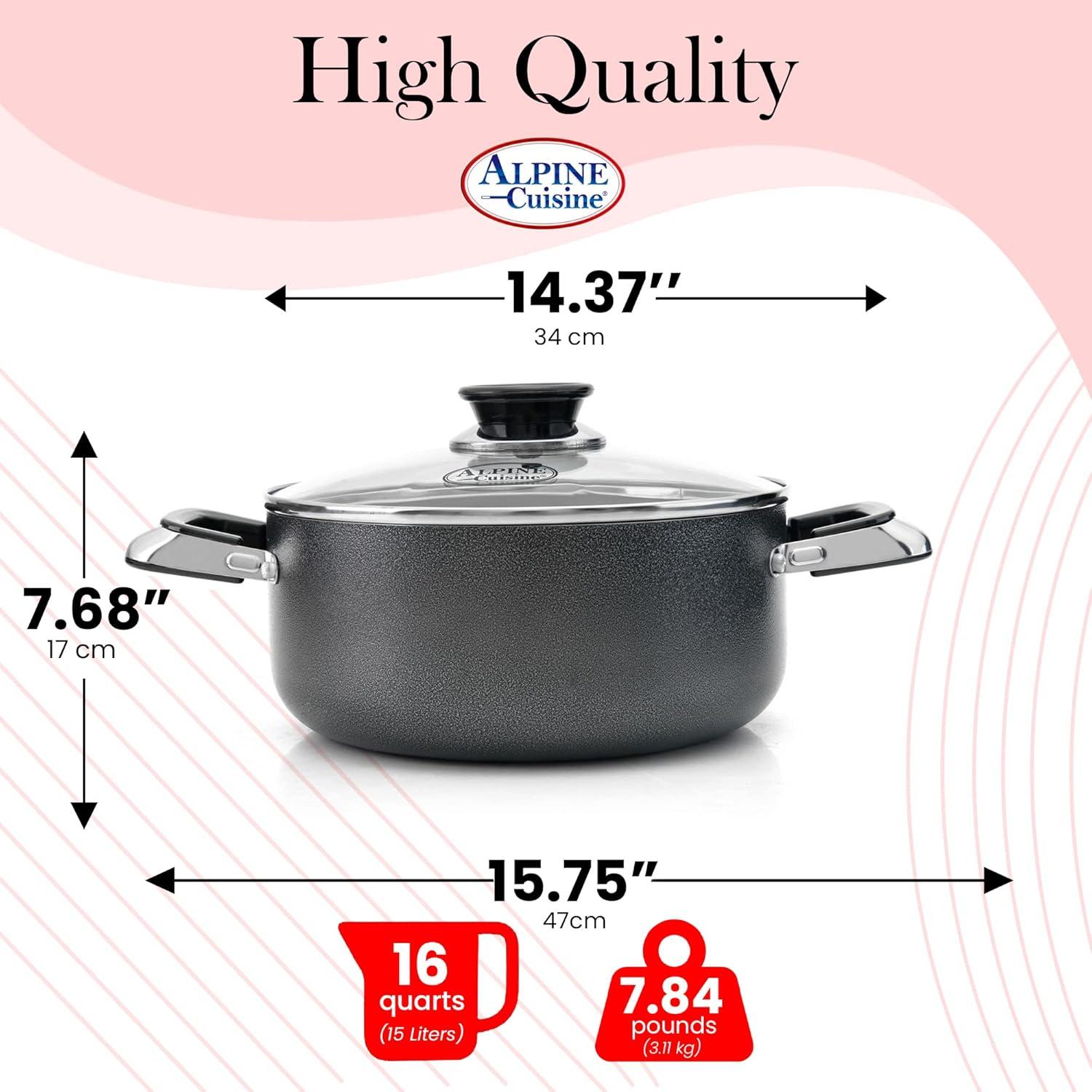 Gray 16 Quart Aluminum Non-Stick Dutch Oven with Glass Lid