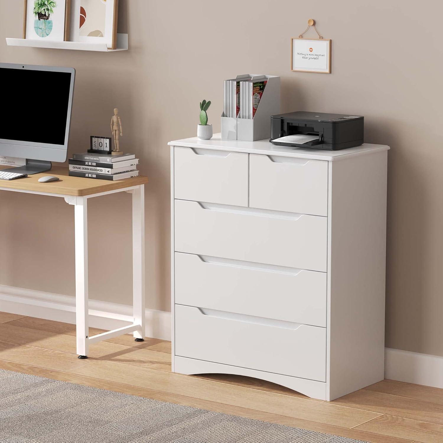 White MDF Vertical 5-Drawer Chest with Extra Deep Storage