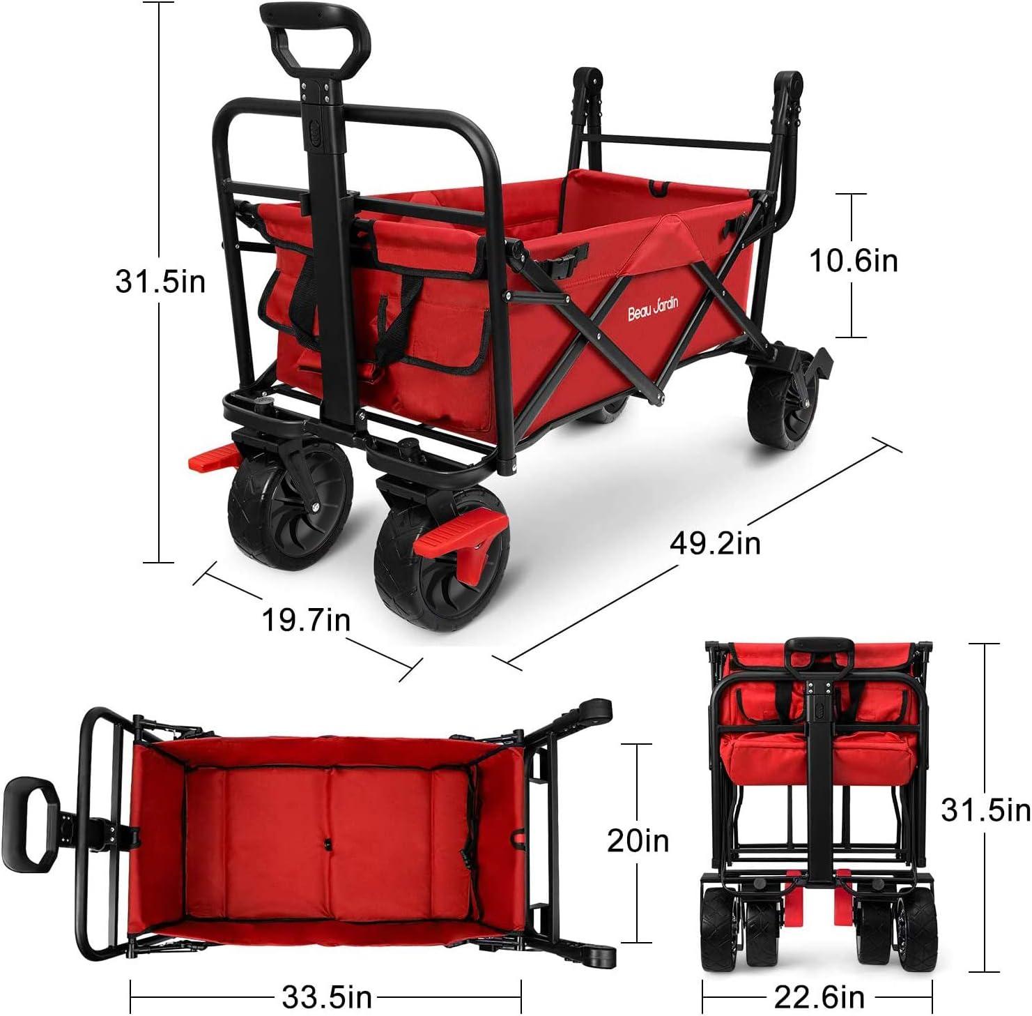 Red Collapsible Folding Beach Wagon with Alloy Steel Frame