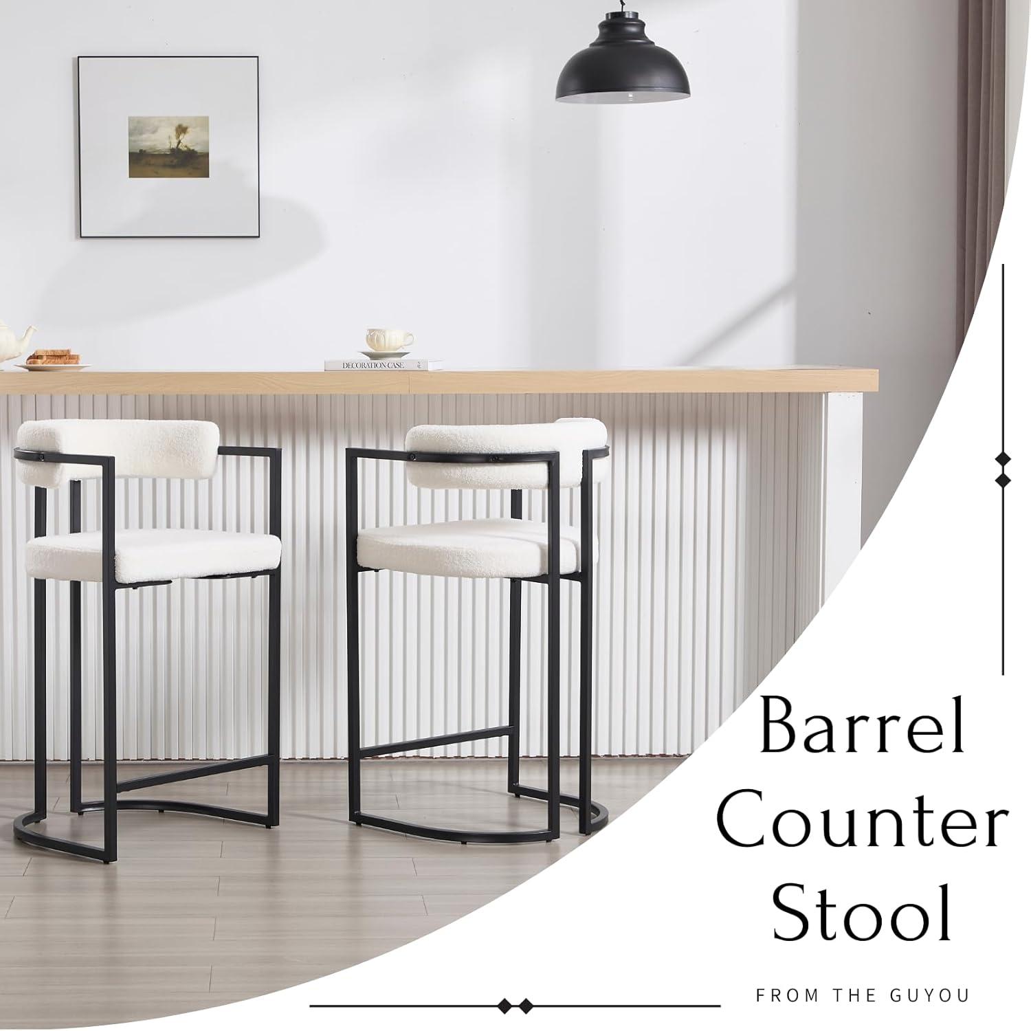 Ivy Bronx Modern Upholstered Hollow Bar Stool With Armrests And Footrests, Barrel High Stools (Set of 2)