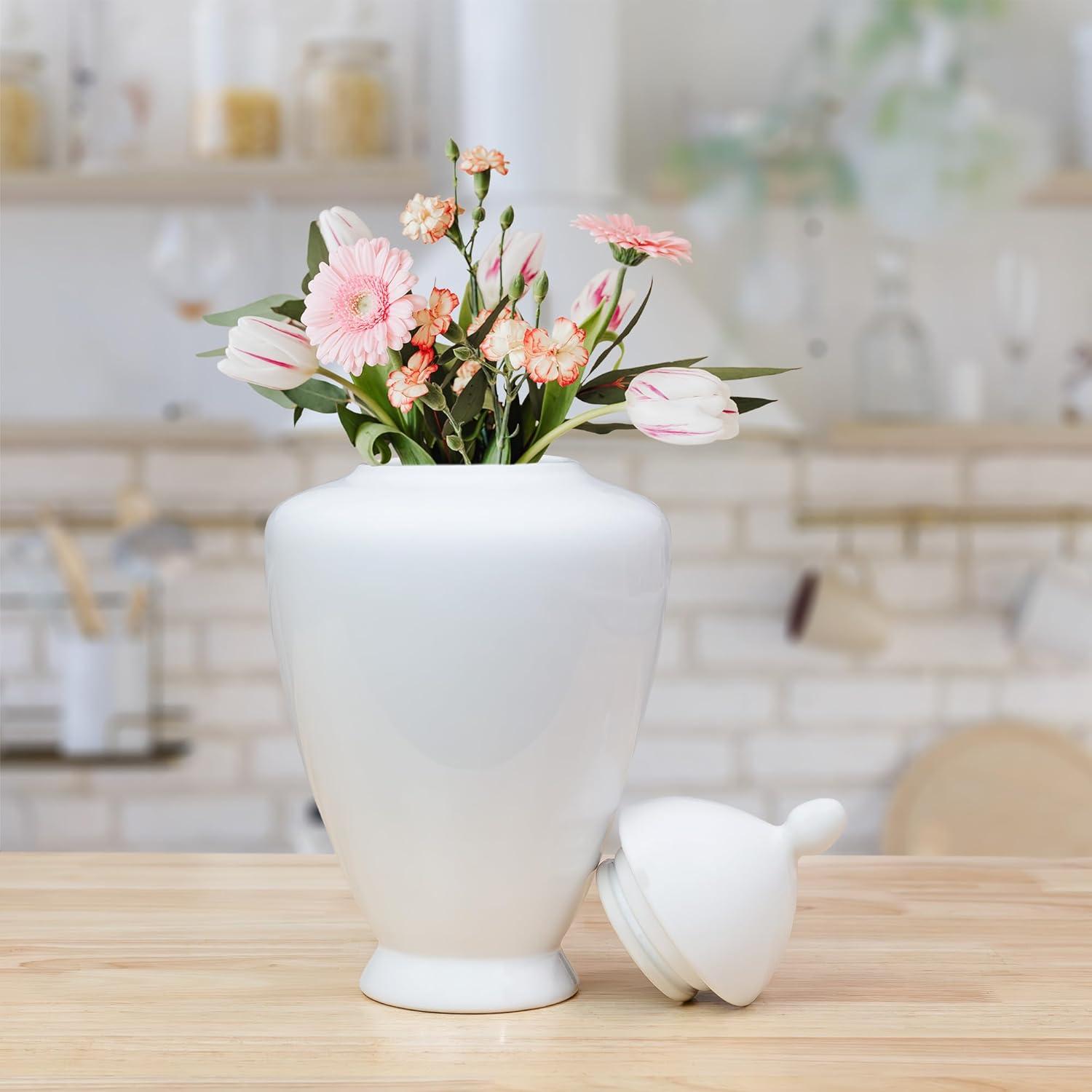 White Ceramic Decorative Ginger Jar with Lid, 10.5 Inches