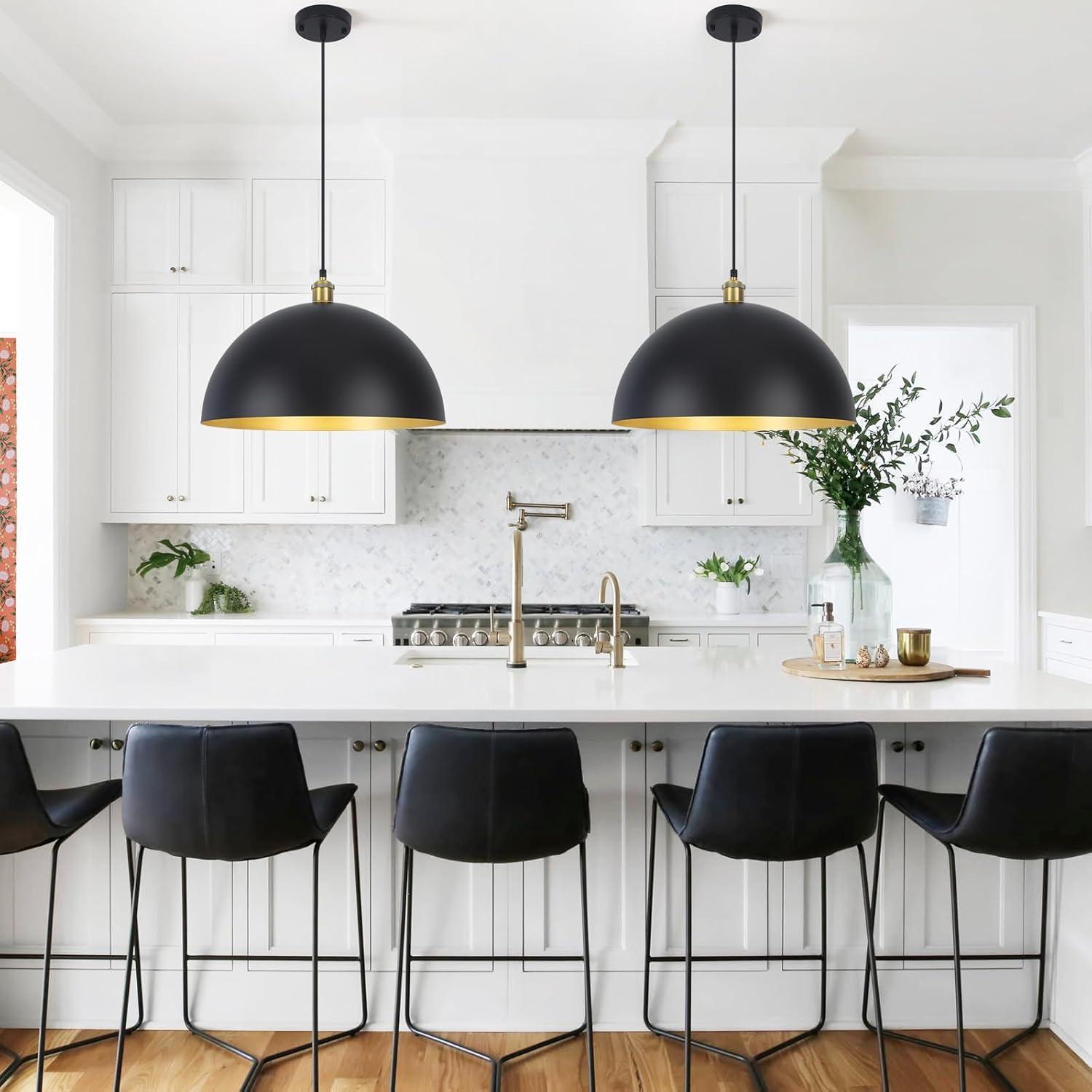 Large Pendant Light Black and Gold Dome Pendant Light Fixtures 17.71” Industrial Hanging Lamp Modern Farmhouse Dome Chandelier Pendant Lighting for Kitchen Island Hallway Dining Room Entryway Foyer