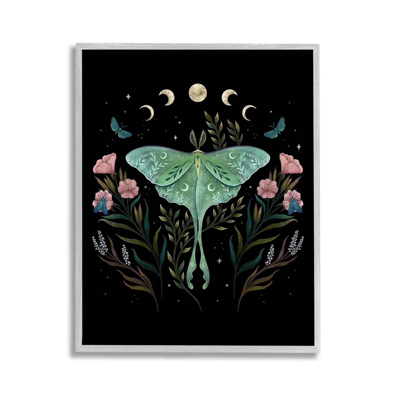Stupell Industries Luna Moth with Florals Framed Giclee Art by Episodic Drawings
