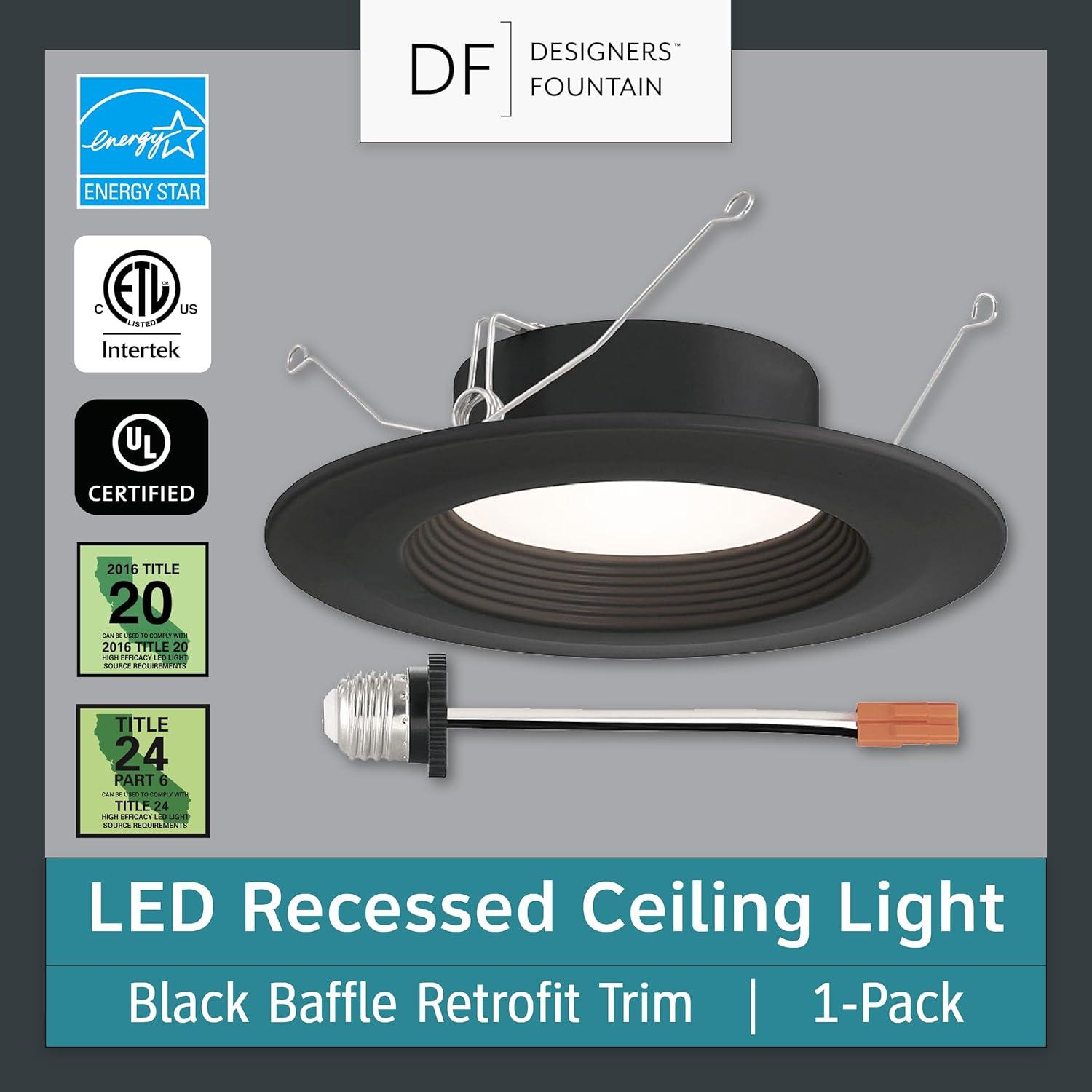 Black 5/6 Inch LED Recessed Ceiling Light with Baffle Trim