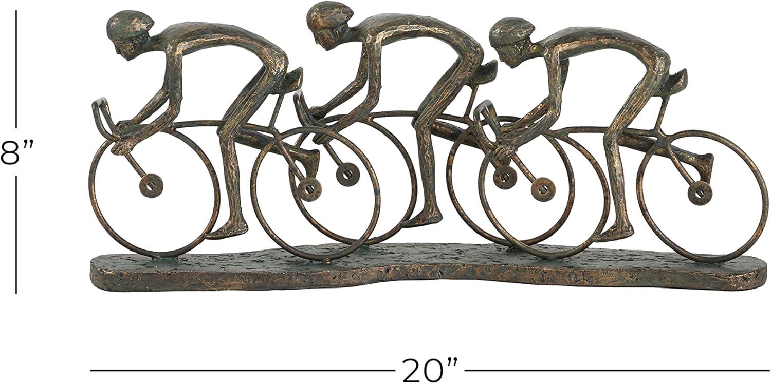 9" x 8" Bronze Polystone People Sculpture with Bike, by DecMode