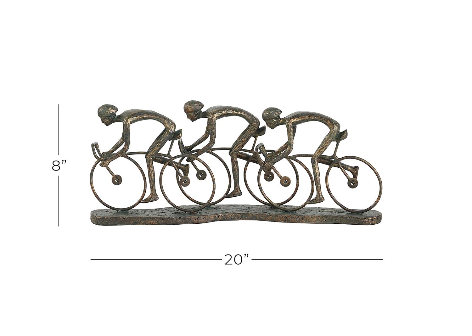 9" x 8" Bronze Polystone People Sculpture with Bike, by DecMode