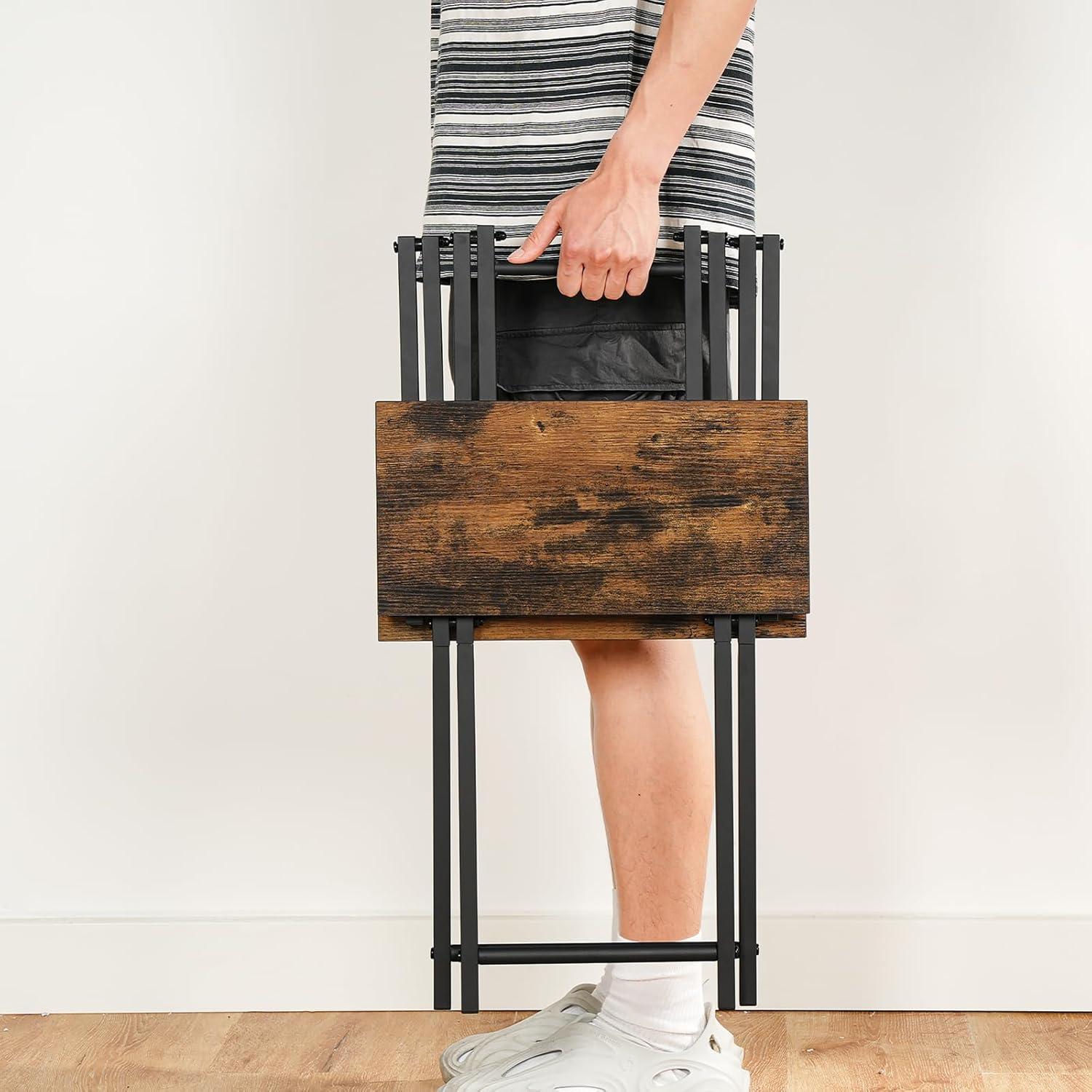 Rustic Brown and Black Folding TV Tray Table with Metal Frame