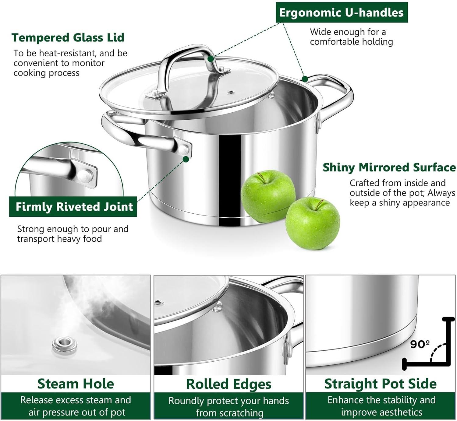 8-Quart Stainless Steel Tri-Ply Stockpot with Glass Lid