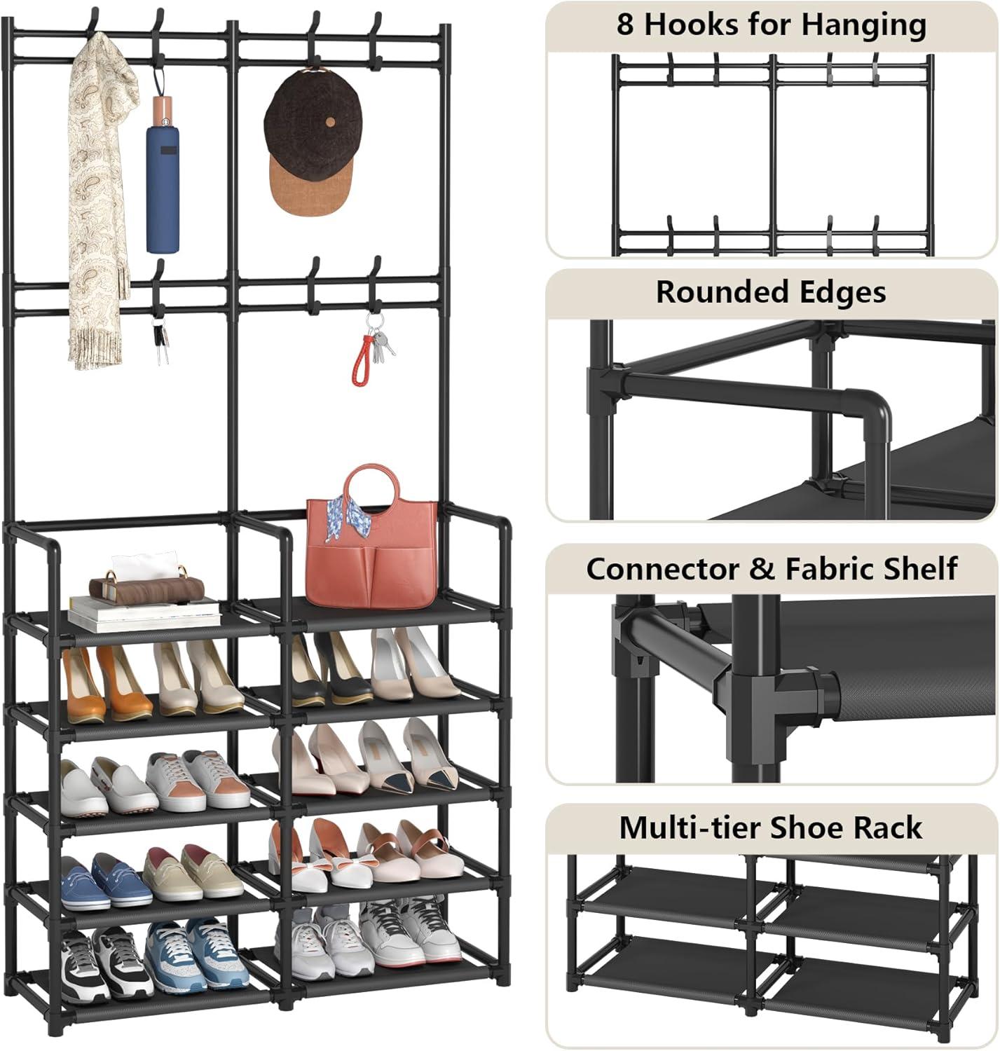 5-Tier Entryway Coat Rack, Coat and Shoe Rack, Entryway Bench Storage