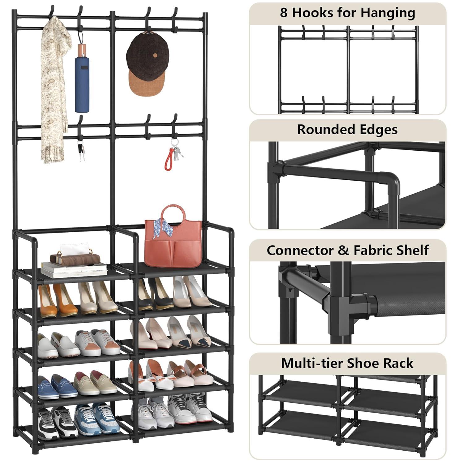 5-Tier Entryway Coat Rack, Coat and Shoe Rack, Entryway Bench Storage