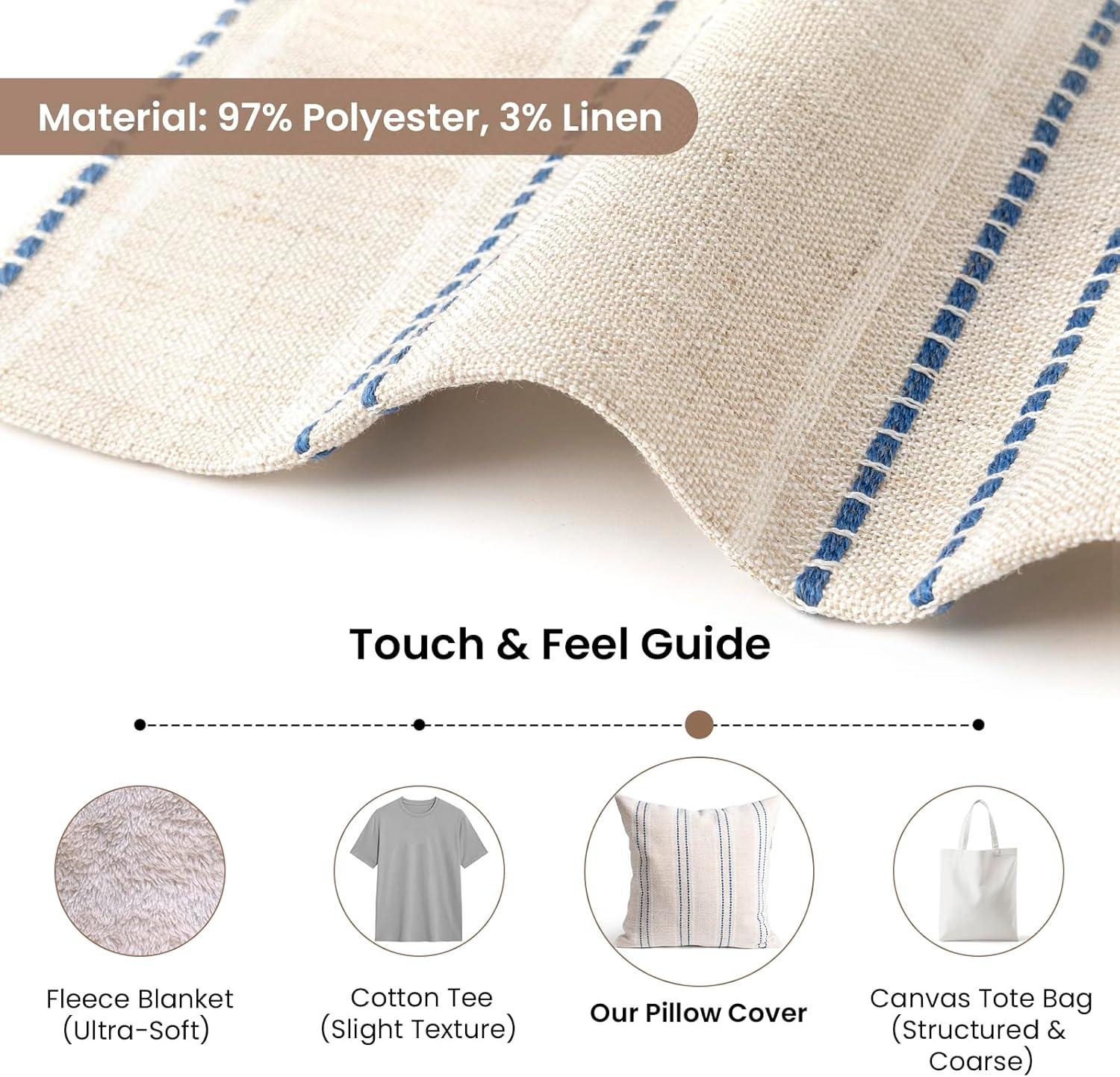 Beige and Navy Blue Farmhouse Stripe 18" Pillow Covers Set