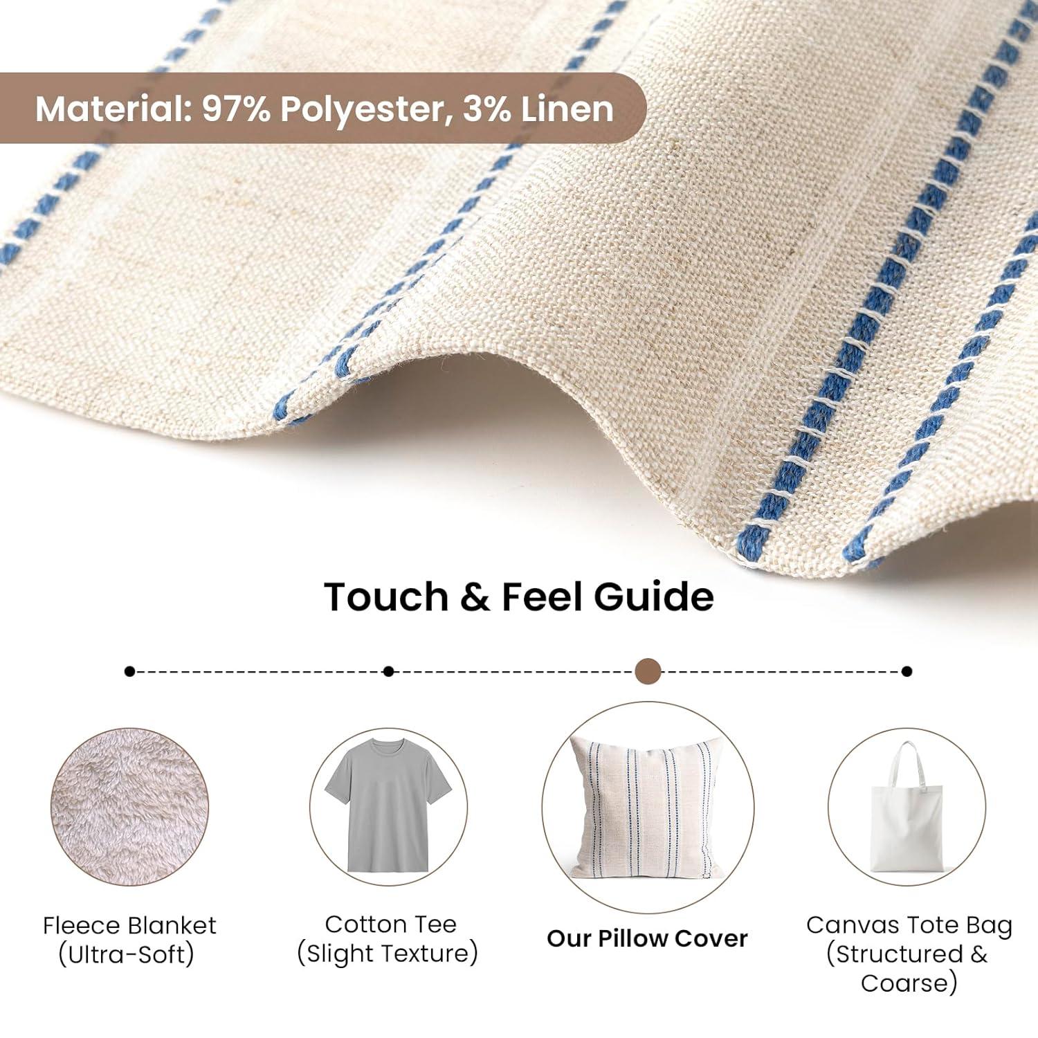 Beige and Navy Blue Farmhouse Stripe 18" Pillow Covers Set