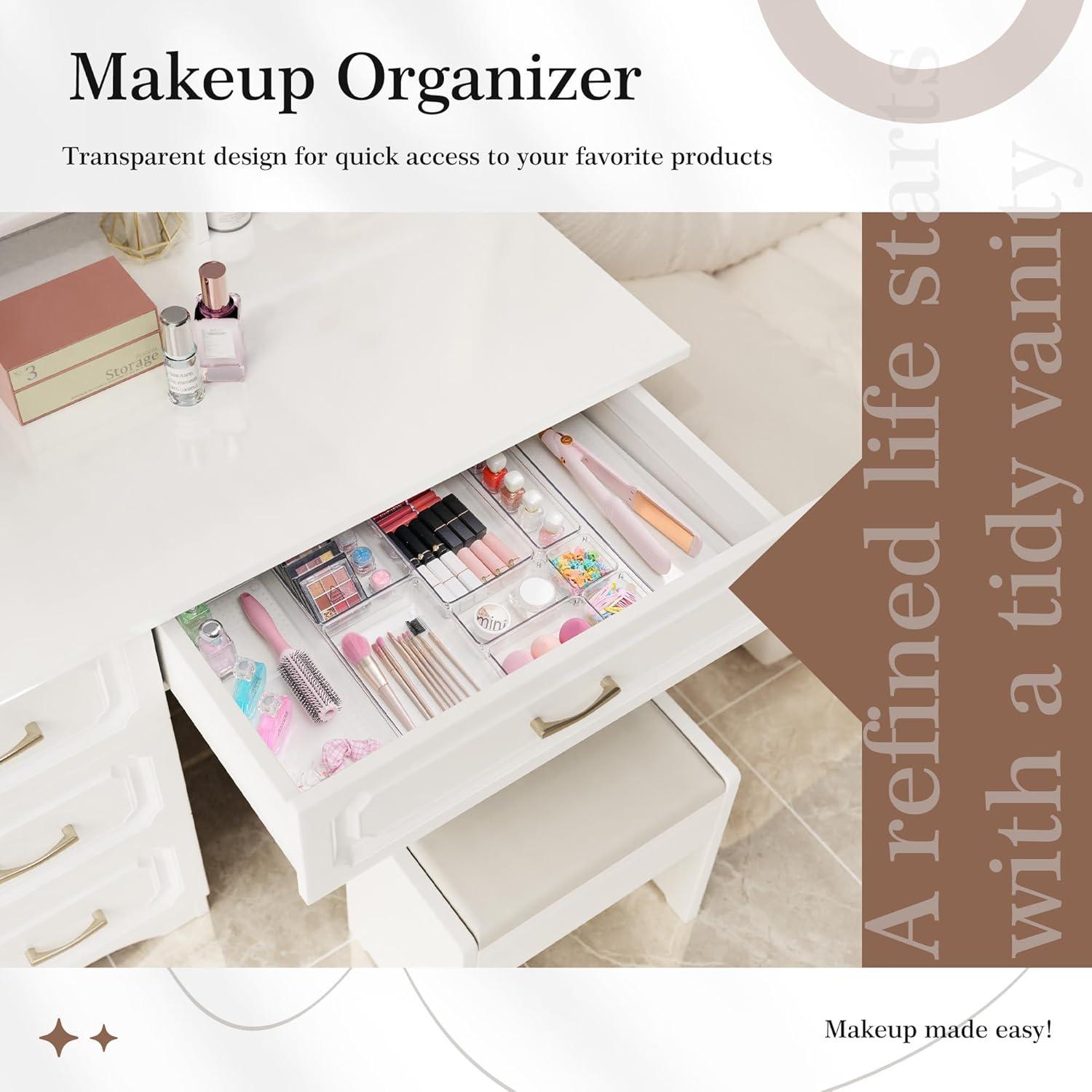 ihomecooker 3 Pack Clear Plastic Drawer Organizer Tray Cutlery Utensil Makeups Drawer Silverware Organizers 12" X 6"… (6P(6X6+6X9+6X15))