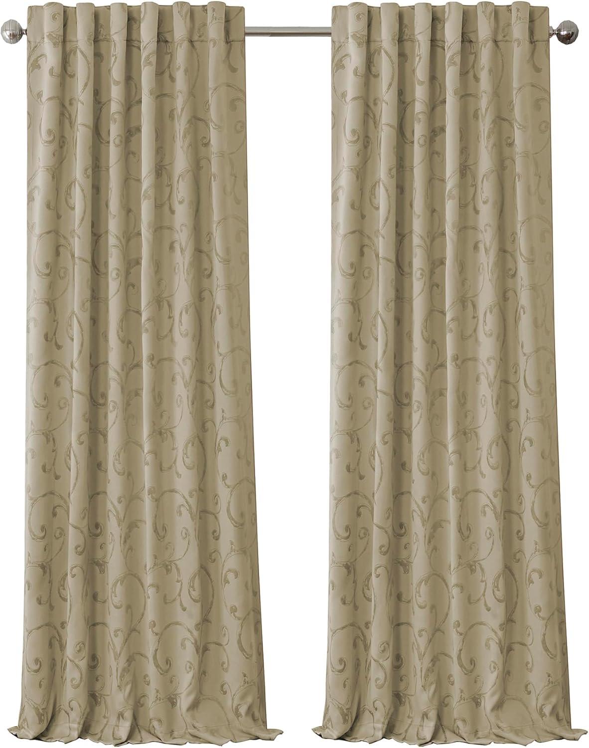 Natural Jacquard Blackout Curtain Panel with Rod Pocket