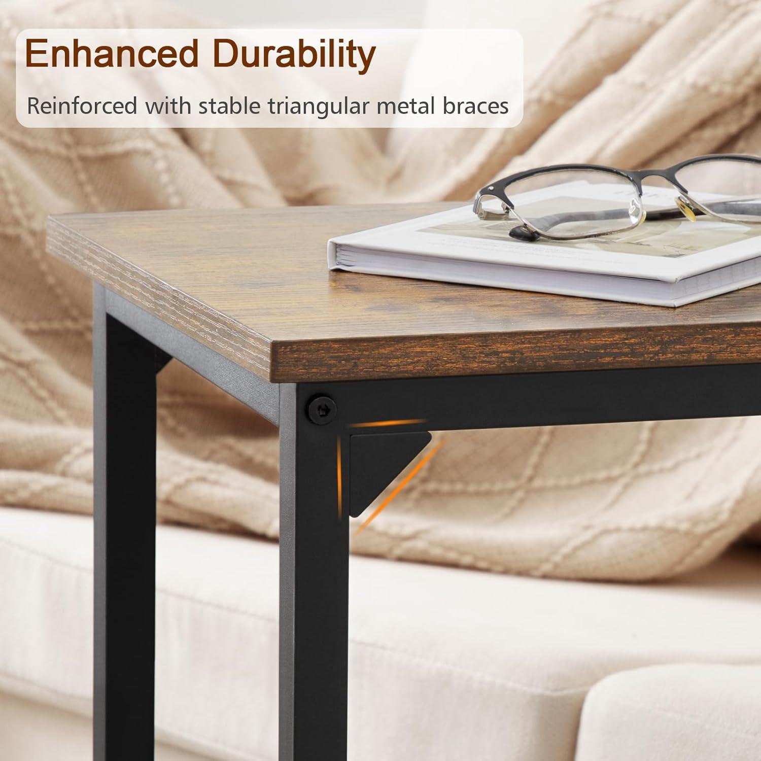 C Table Side Table Set of 2 - Couch End Tables Farmhouse Living Room Sets, Rustic Brown (YH017-30BN)