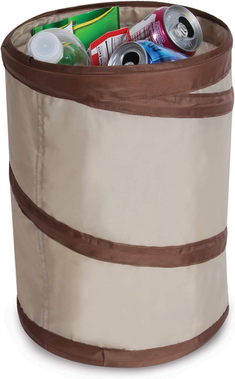 Beige and Dark Brown Collapsible Spiral Trash Bin