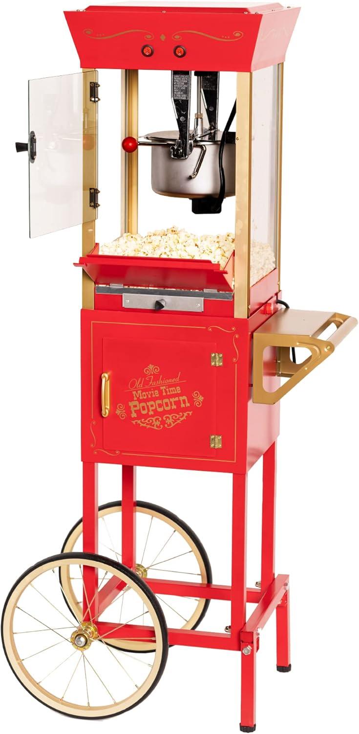 Nostalgia Appliances Popcorn Cart Vintage Movie Theatre Popcorn Machine, Red