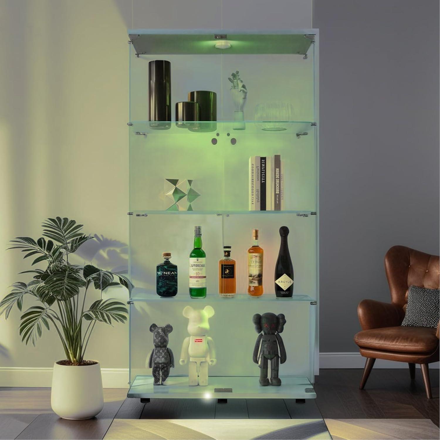 White Lighted Glass Display Cabinet with 4 Shelves