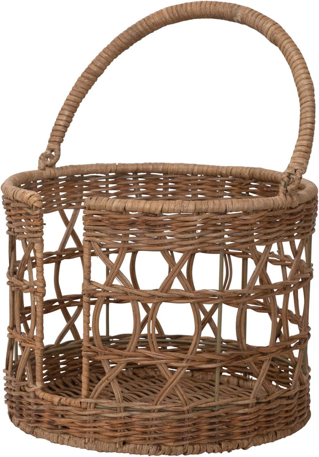 Creative Co-Op Handwoven Wicker Plate Basket with Handle, Natural