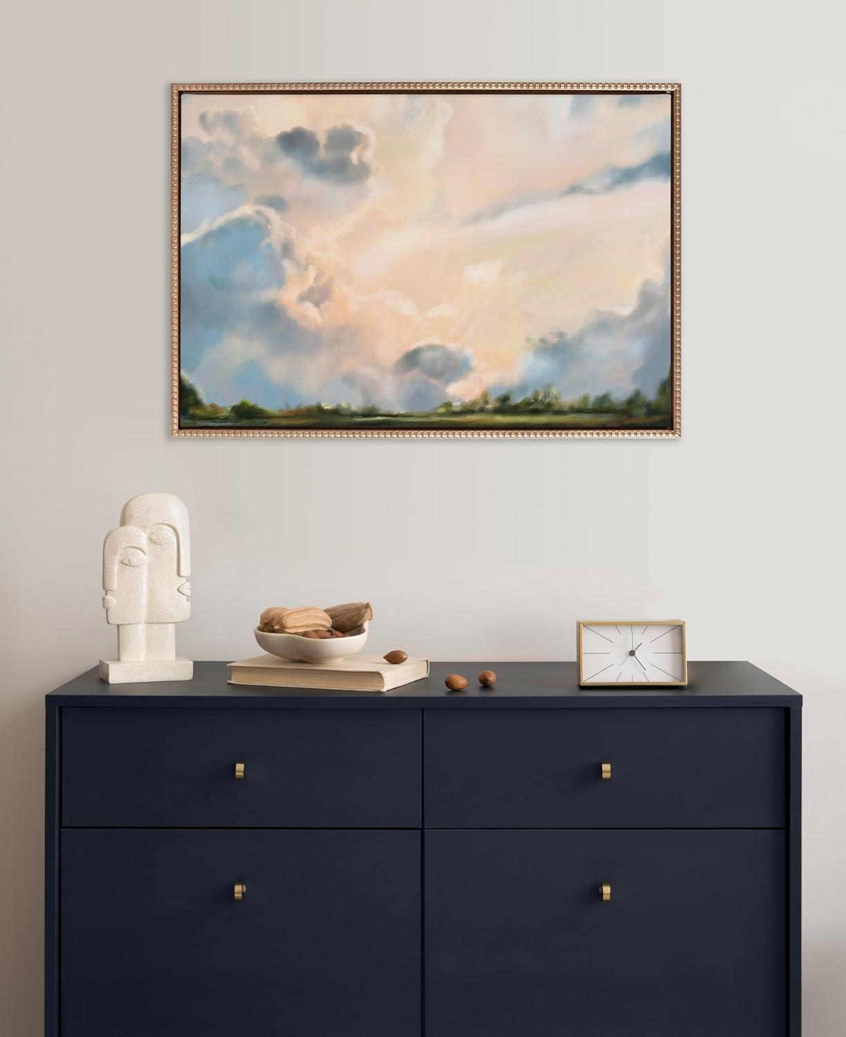 Kate & Laurel All Things Decor 23"x33" Sylvie Beaded Clouds Framed Canvas by Mary Sparrow Gold : Landscape, Home Wall Decor