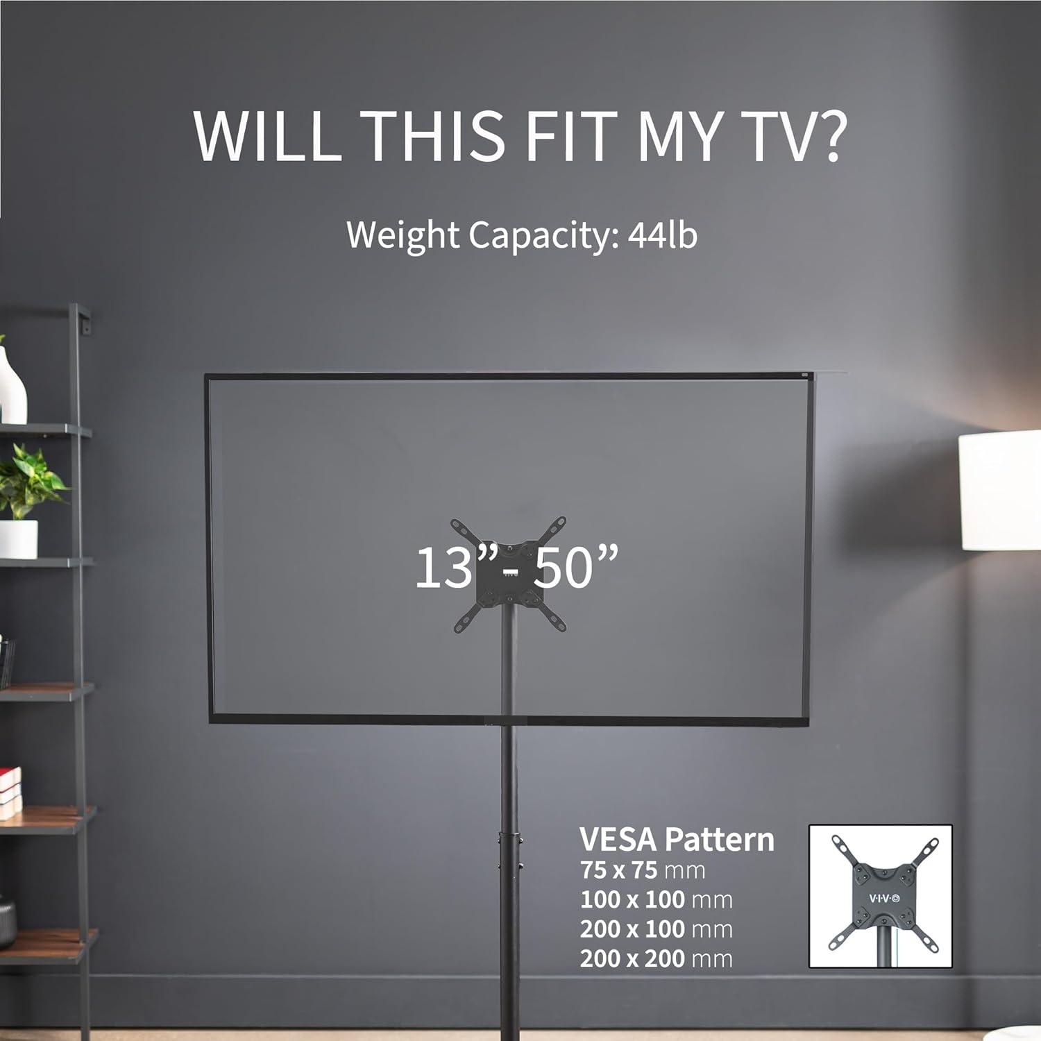 VIVO Extra Tall TV Floor Stand for 13" to 50" Screens, Height Adjustable Mount