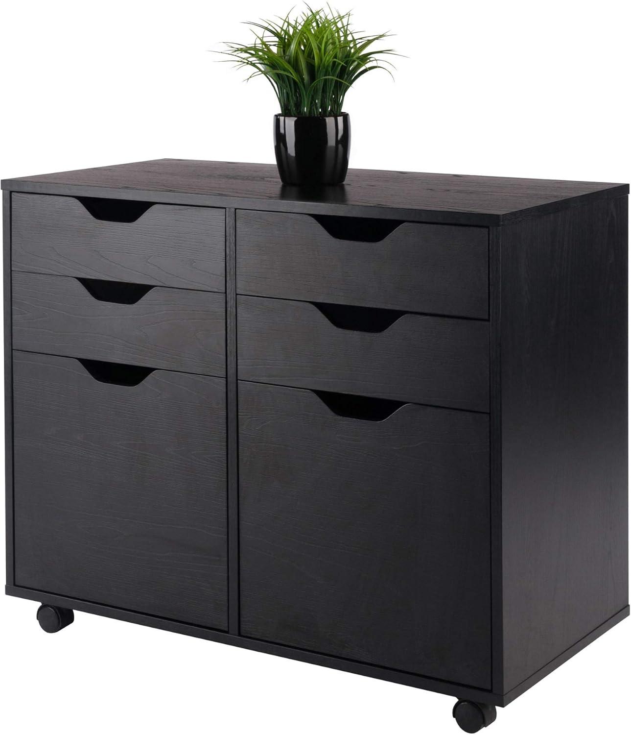 Halifax 2 Sections Mobile Storage Cabinet Black - Winsome: Wheeled Organizer with Locking Casters