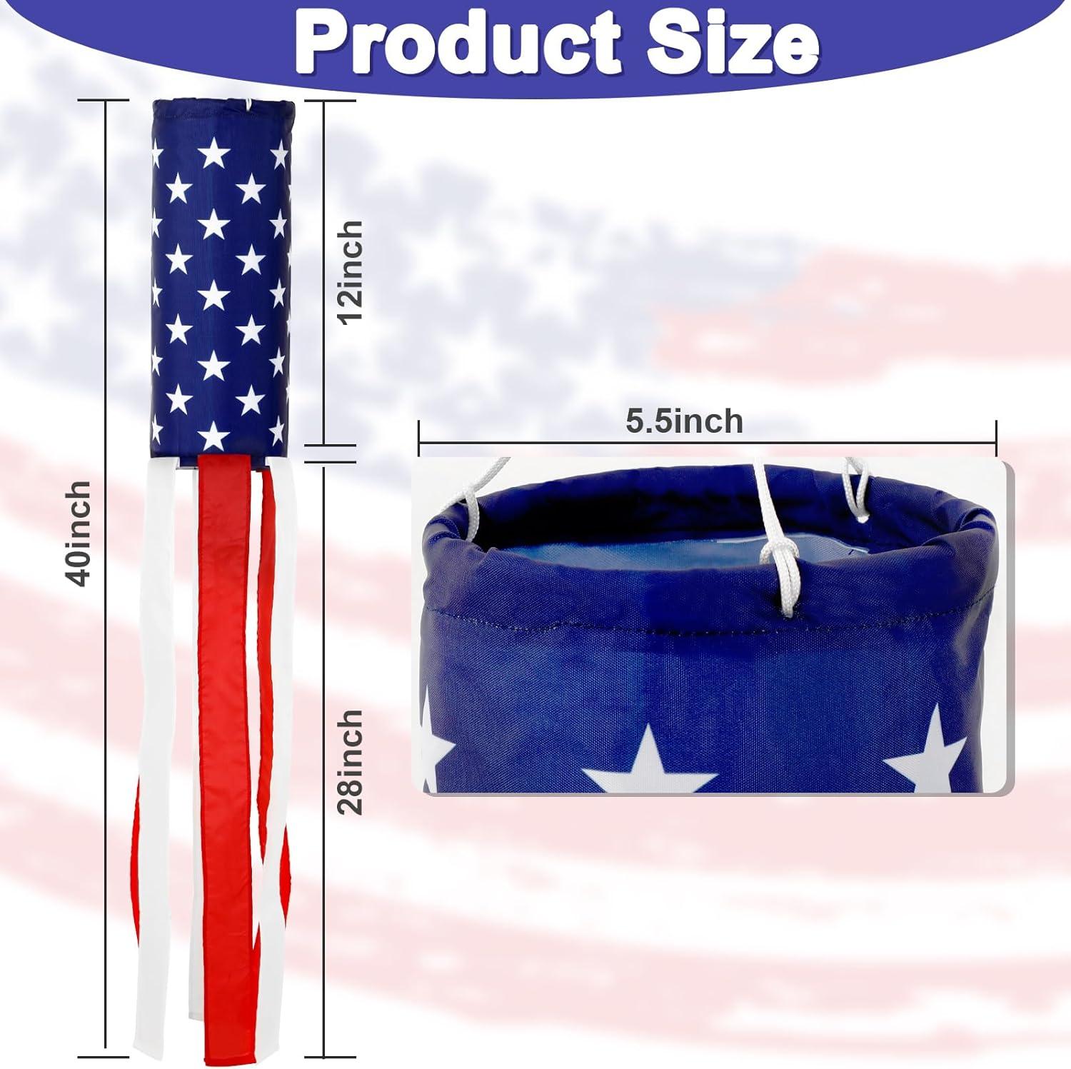 Patriotic 40-Inch Red White and Blue Nylon Windsocks