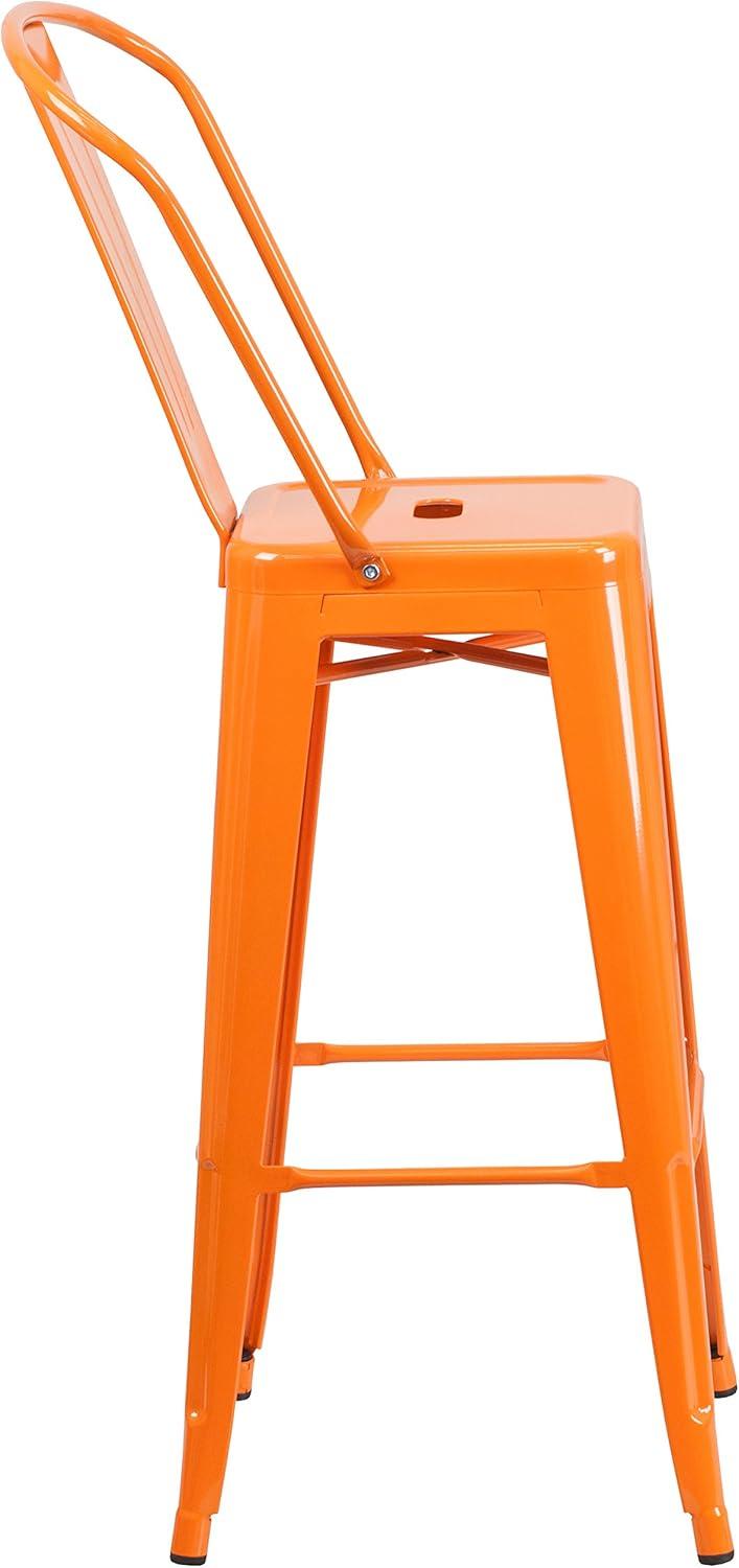 Flash Furniture Commercial Grade 30" High Orange Metal Indoor-Outdoor Barstool with Removable Back