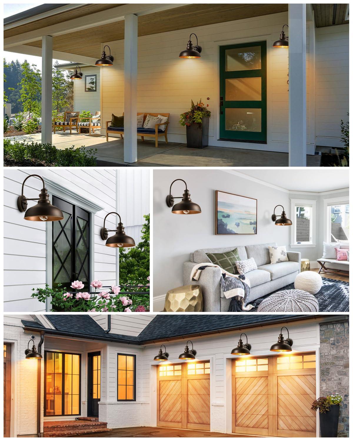 VIANIS Dusk to Dawn Barn Lights, 2 Pack Brown Gooseneck Outdoor Light Fixture, Farmhouse Outdoor Wall Lights for House, Porch, Entryway, Garage