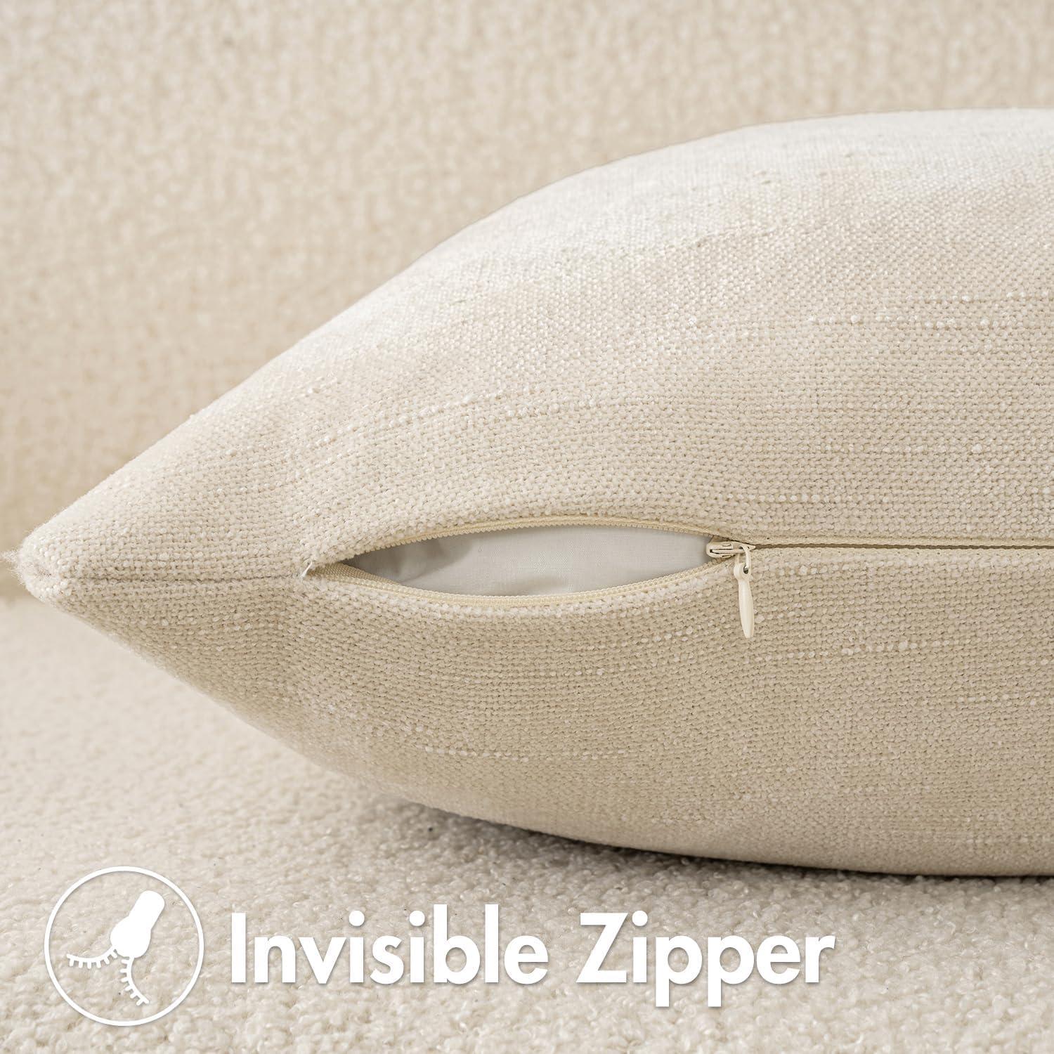 MADIZZ Set of 2 Linen Throw Pillow Covers with Broad Edge Soft Boho Decorative Pillow Cases for Sofa Bedroom Modern Pillow Shell 18x18 Inch Beige