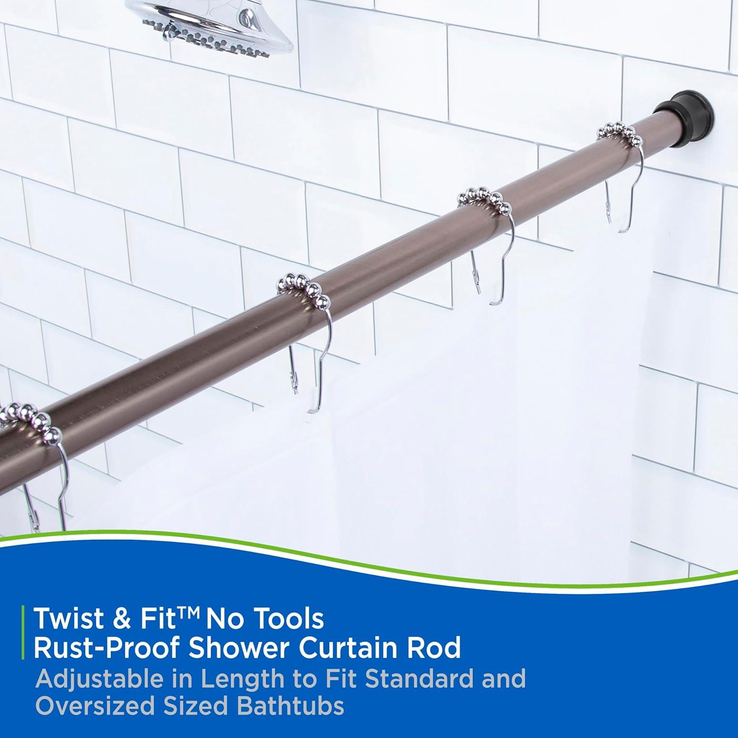 Kenney® Twist & Fit™ No Tools Rust-Proof Painted Aluminum Straight Tension Shower Curtain Rod, 42-72", Matte Oil Rubbed Bronze