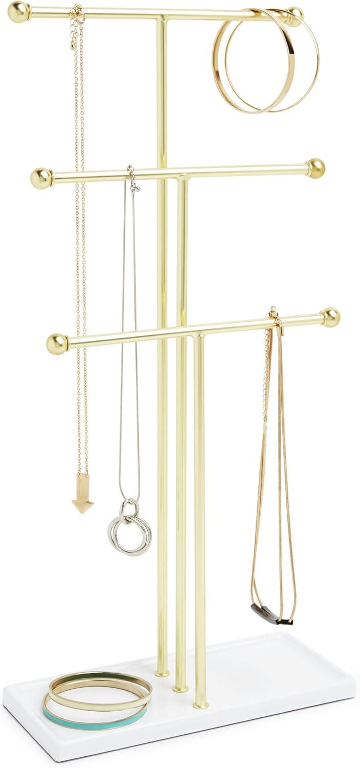 Gold and White Steel 3-Tier Jewelry Stand