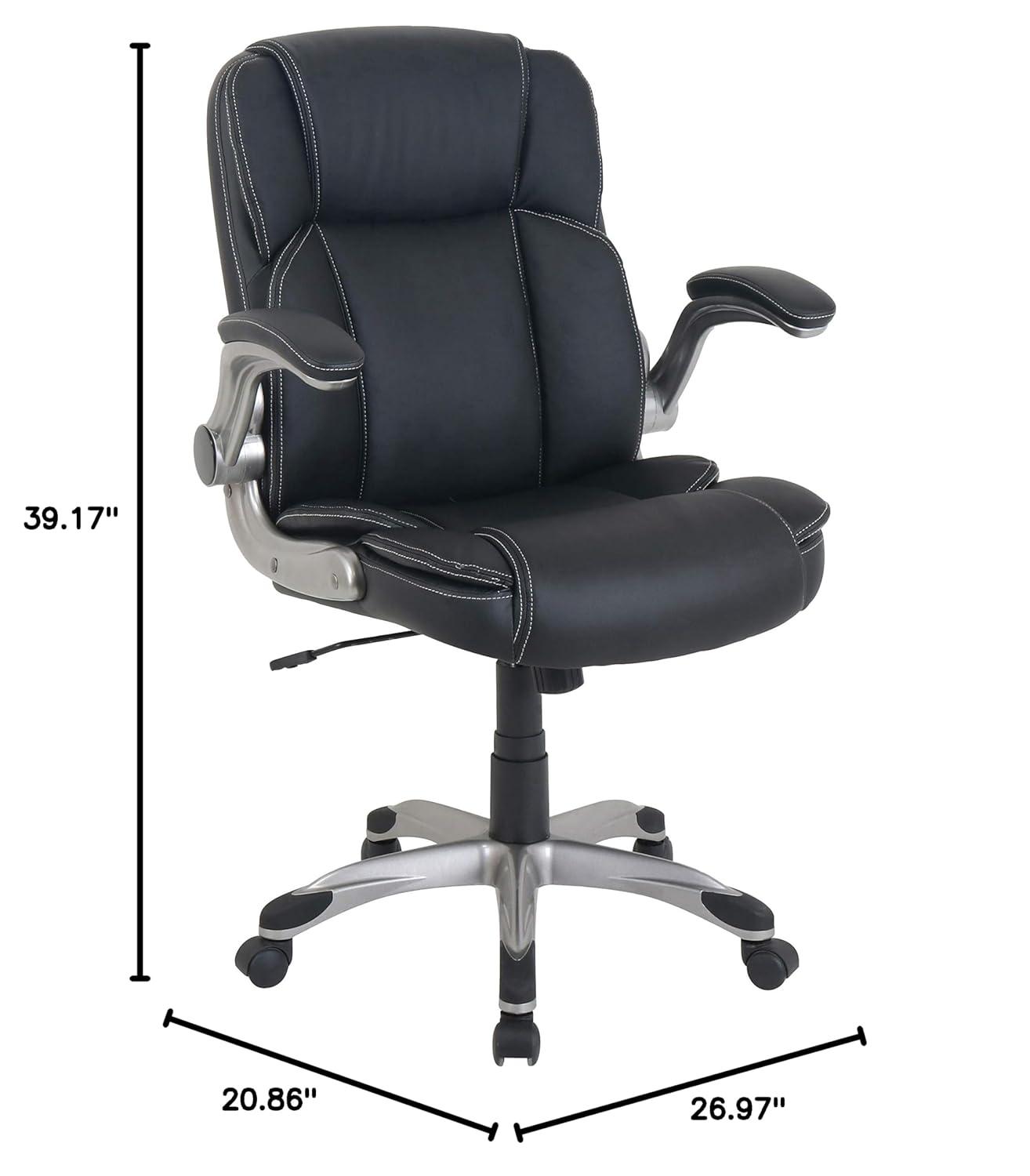 Lorell Soho Flip Armrest Mid-back Leather Chair | Wayfair