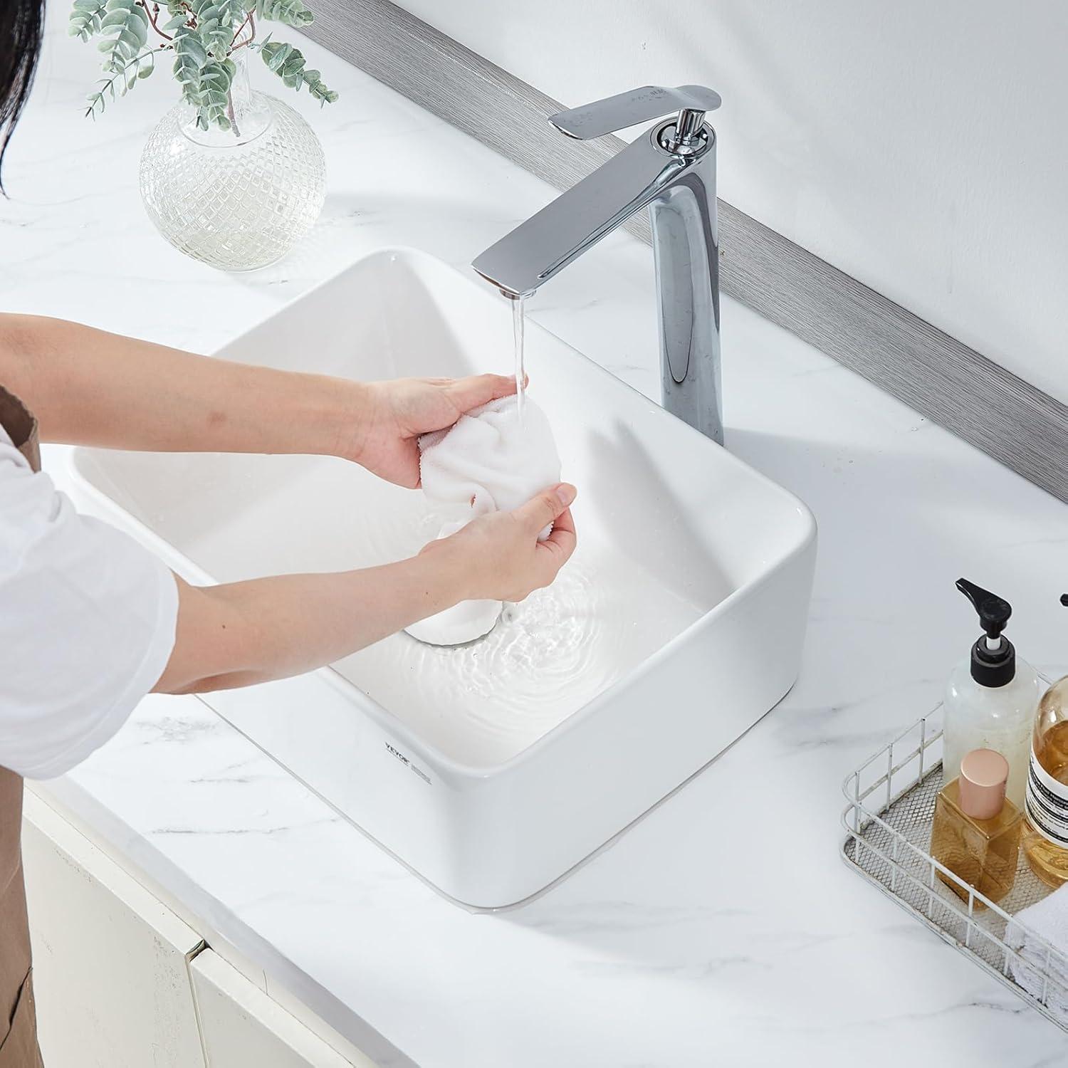 White Ceramic 16" x 12" Rectangular Above-Counter Vessel Sink